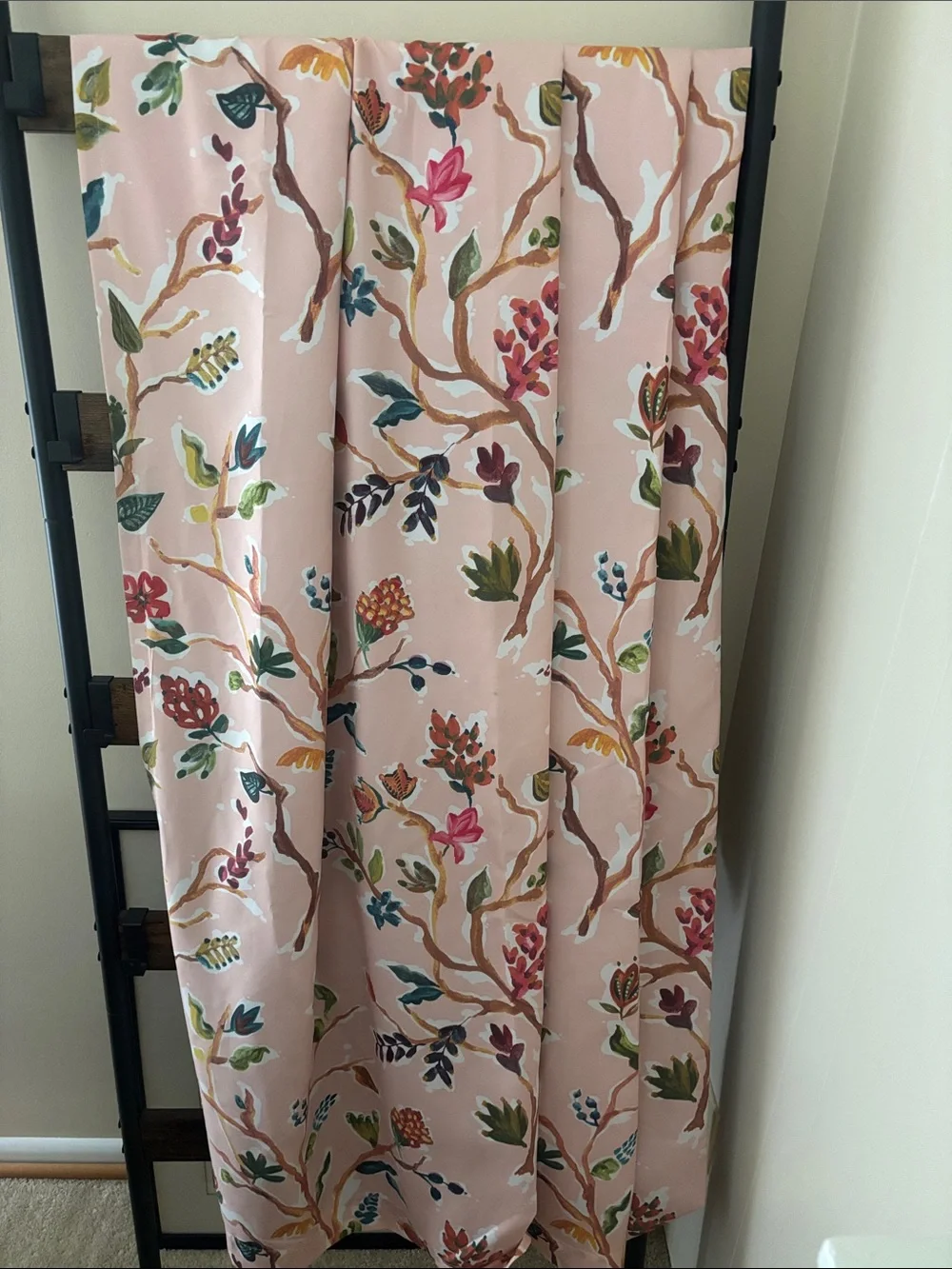 Floral Pink Grommet Curtains - Bird & Branch Watercolor Print